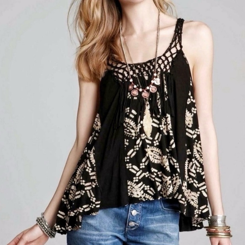 NWT Free People Tiger Lily Boho Fringe Southwestern Braided Top XS